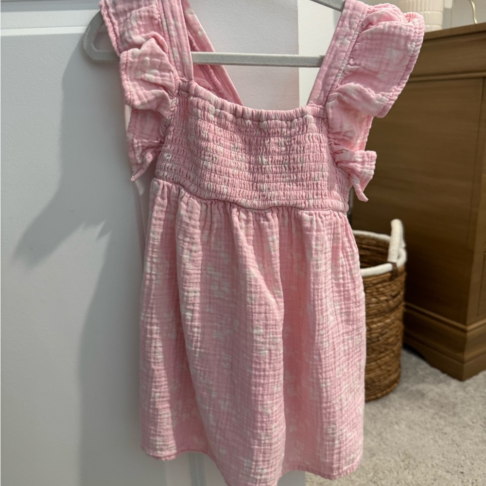 Pink Girls' Smocked Flutter Strap Dress
